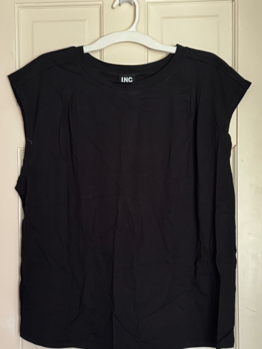 INC International Concepts Black Pleated Shoulder Cap Tank Top